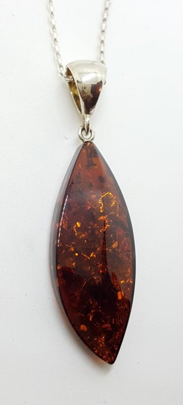 Sterling Silver Amber Leaf Shape Pendant on Silver Chain