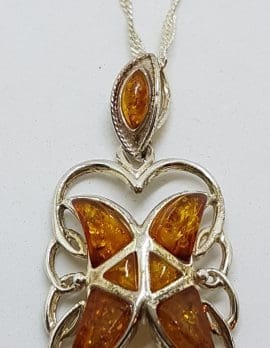 Sterling Silver Natural Amber Large Cluster Pendant on Silver Chain