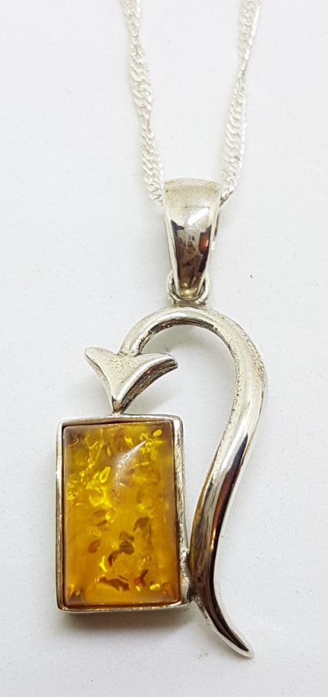 Sterling Silver Natural Amber Rectangle Arrow Pendant on Silver Chain