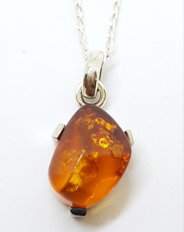 Sterling Silver Amber Chunk Pendant on Silver Chain