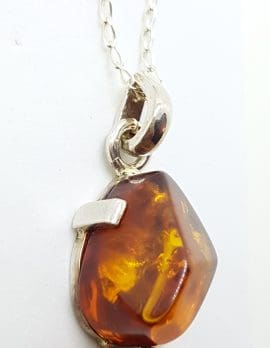 Sterling Silver Amber Chunk Pendant on Silver Chain