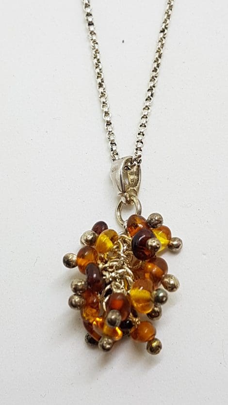 Sterling Silver Natural Multi-Colour Amber Grapes Cluster Pendant on Silver Chain