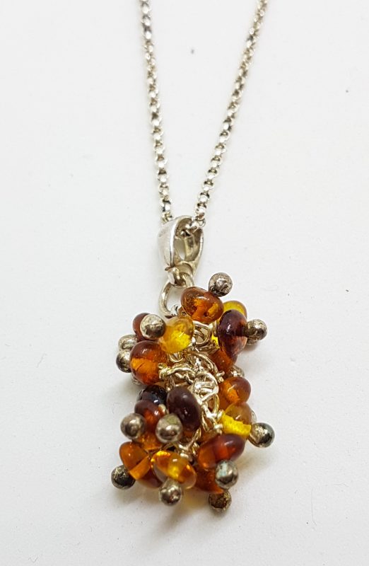 20200512_211254 Sterling Silver Natural Multi-Colour Amber Grapes Cluster Pendant on Silver Chain