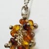 Sterling Silver Natural Multi-Colour Amber Grapes Cluster Pendant on Silver Chain