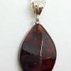 Sterling Silver Amber Leaf Shape Pendant on Silver Chain