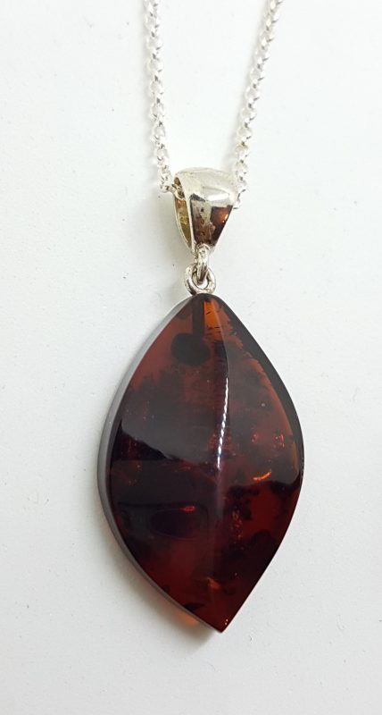 Sterling Silver Amber Leaf Shape Pendant on Silver Chain