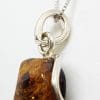Sterling Silver Amber Chunk Pendant on Silver Chain