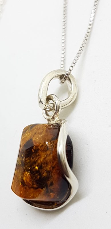 Sterling Silver Amber Chunk Pendant on Silver Chain