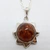 Sterling Silver Amber Sun Pendant on Silver Chain