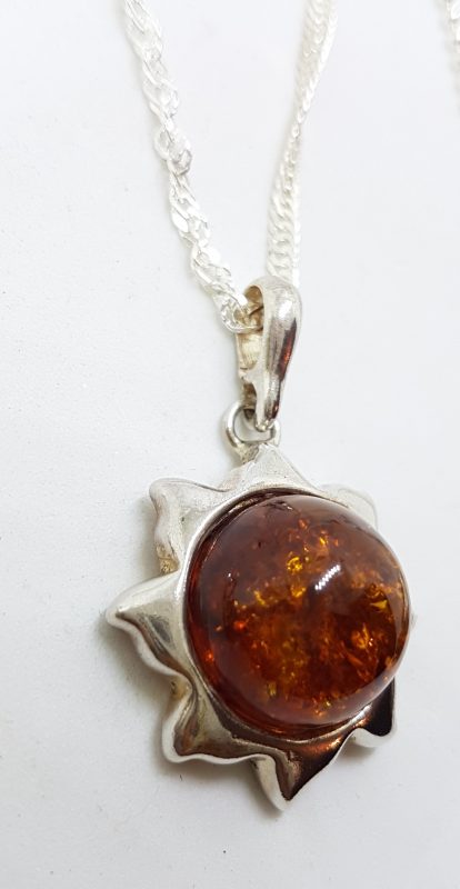 Sterling Silver Amber Sun Pendant on Silver Chain