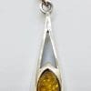 Sterling Silver Amber Long Pendant on Silver Chain