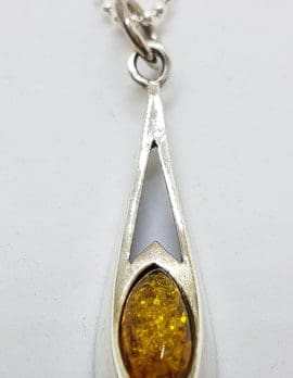 Sterling Silver Amber Long Pendant on Silver Chain