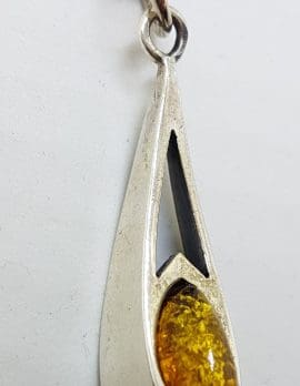 Sterling Silver Amber Long Pendant on Silver Chain