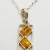 Sterling Silver Natural Amber Rectangular Pendant on Chain