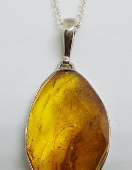 Sterling Silver Natural Faceted Amber Pendant on Silver Chain