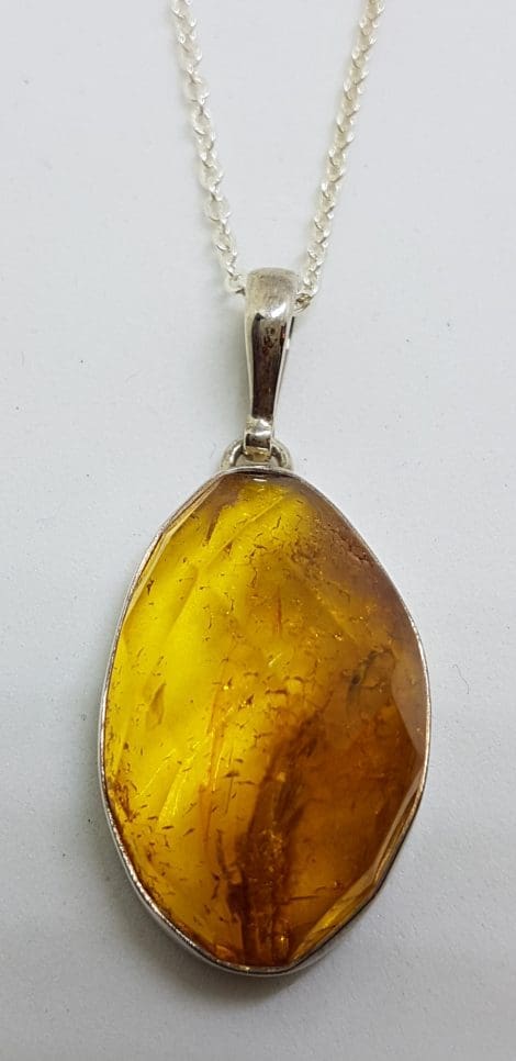 Sterling Silver Natural Faceted Amber Pendant on Silver Chain