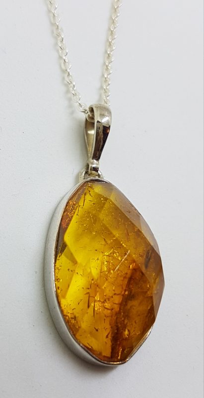 Sterling Silver Natural Faceted Amber Pendant on Silver Chain