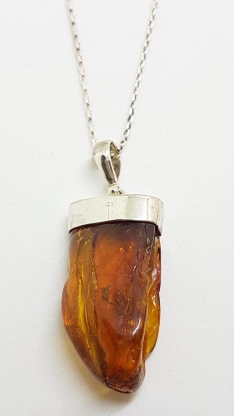 Sterling Silver Natural Amber Large Chunky Drop Pendant on Silver Chain