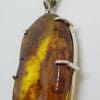 Sterling Silver Natural Amber Large Chunky Claw Set Pendant on Silver Chain