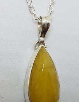 Sterling Silver Natural Butter Amber Teardrop Pendant on Silver Chain