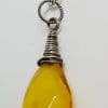 Sterling Silver Natural Butter Amber Faceted Twist Top Drop Pendant on Silver Chain