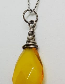 Sterling Silver Natural Butter Amber Faceted Twist Top Drop Pendant on Silver Chain