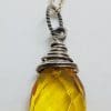 Sterling Silver Natural Amber Faceted Twist Top Drop Pendant on Silver Chain
