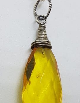 Sterling Silver Natural Amber Faceted Drop Pendant on Silver Chain