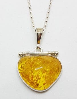 Sterling Silver Amber Hinged Pendant on Silver Chain