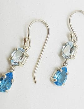 Sterling Silver Blue Topaz Long Drop Earrings