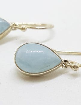 Sterling Silver Teardrop Aquamarine Bezel Set Drop Earrings
