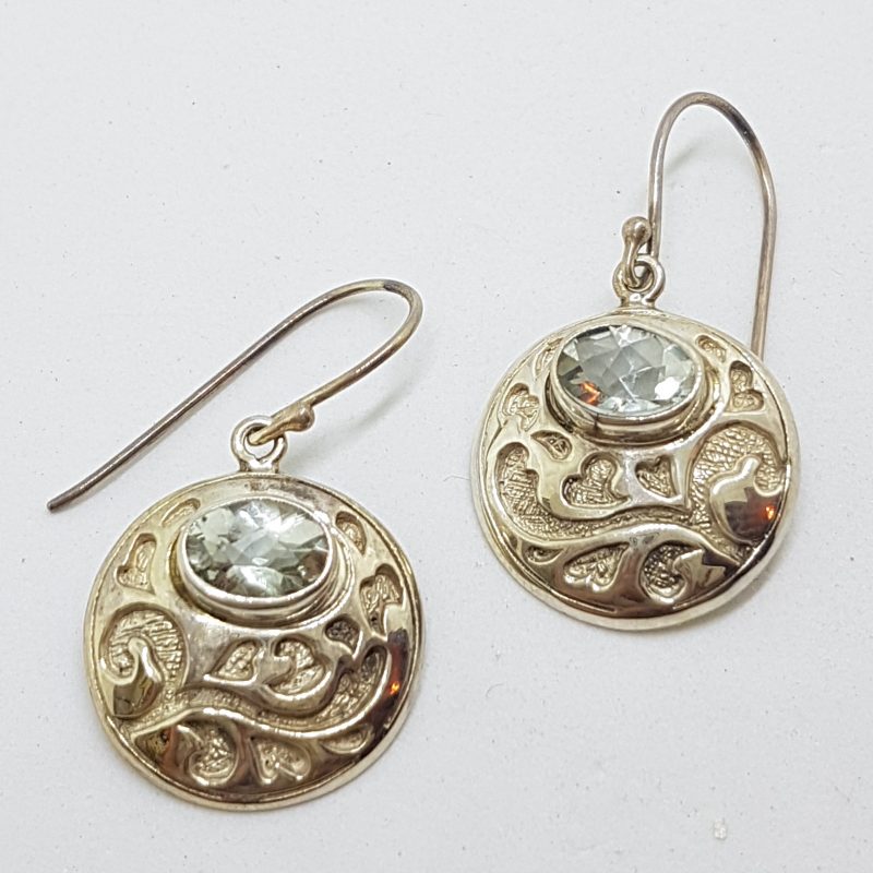 Sterling Silver Green Amethyst Earrings - Round