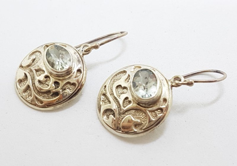 Sterling Silver Green Amethyst Earrings - Round