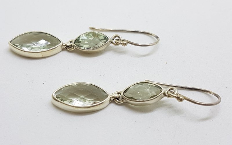Sterling Silver Green Amethyst/Prasiolite Long Drop Earrings