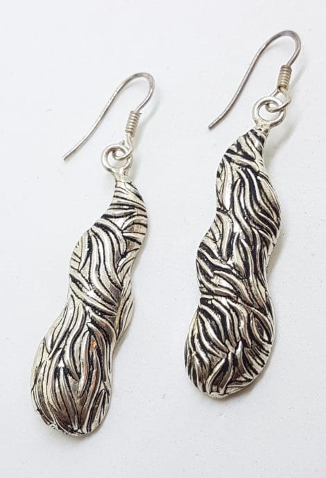 Sterling Silver Large/Long Ornate Bark Design Drop Earrings