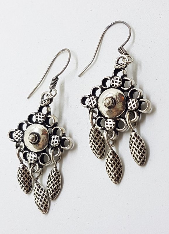 Sterling Silver Large Ornate Drop Earrings