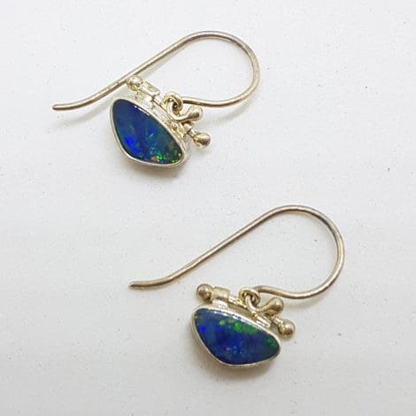 Sterling Silver Opal Blue Triangular Dainty Drop Earrings