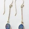 Sterling Silver Opal Blue Long Oval Drop Earrings