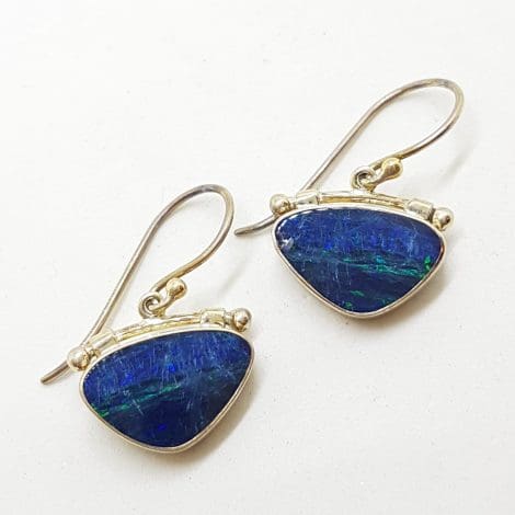 Sterling Silver Opal Blue Triangular Large Drop Earrings