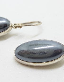 Sterling Silver Oval Hematite Iron Ore Large Drop Earrings