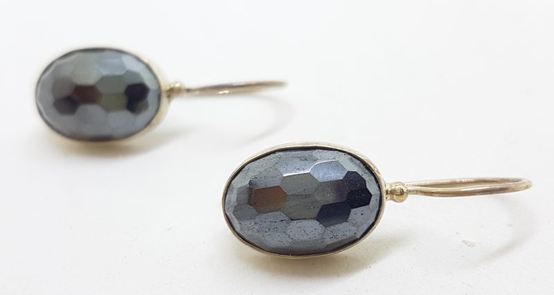 20200520_181522 Sterling Silver Faceted Oval Hematite Iron Ore Drop Earrings