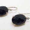 Sterling Silver Oval Faceted Onyx Drop Earrings