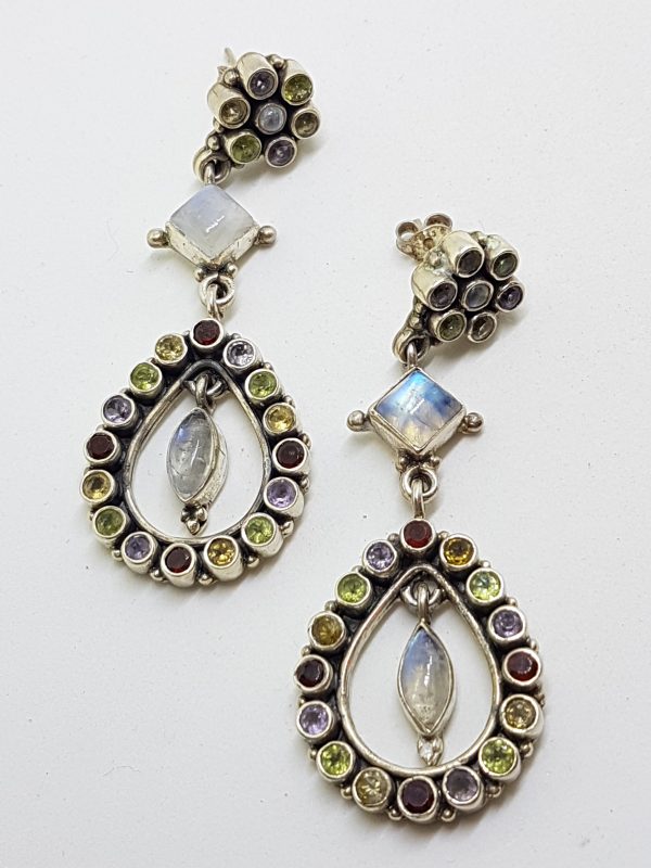 20200520_182035 Sterling Silver Moonstone & Multi-Coloured Long Drop Earrings