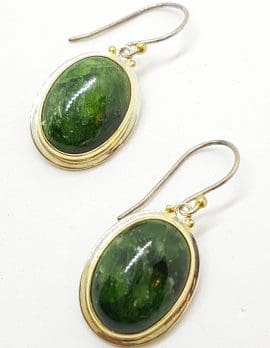 Sterling Silver & Gold Plated Dioptase Large Oval Drop Earrings