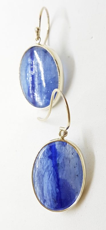 Sterling Silver Large Oval Kyanite Earrings