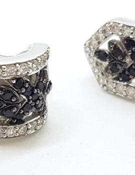 Sterling Silver Black and Clear Cubic Zirconia Huggie Earrings