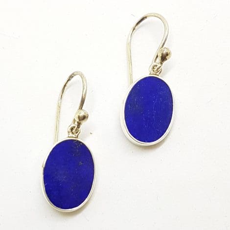 Sterling Silver Lapis Lazuli Flat Oval Drop Earrings