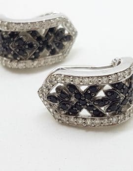 Sterling Silver Black and Clear Cubic Zirconia Huggie Earrings