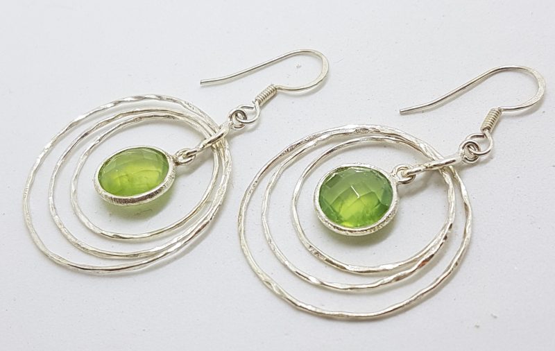 Sterling Silver Prehnite Big Round Circle Drop Earrings