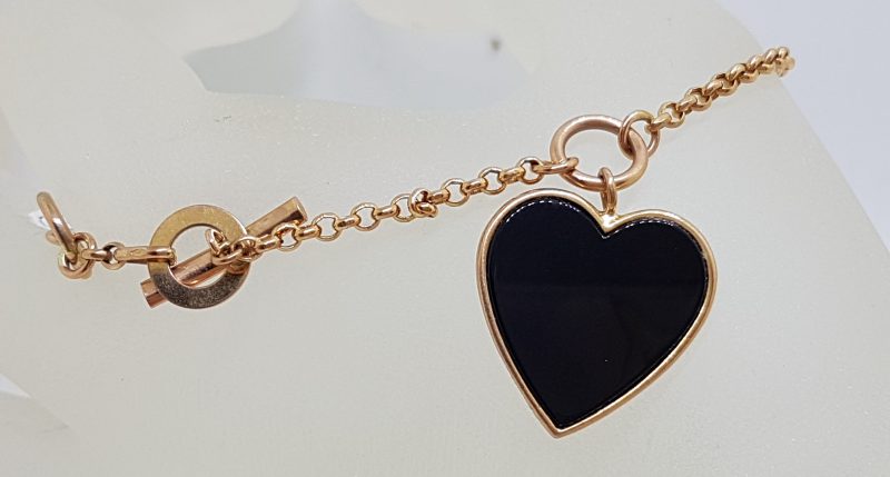9ct Rose Gold Large Onyx Heart Charm Bracelet